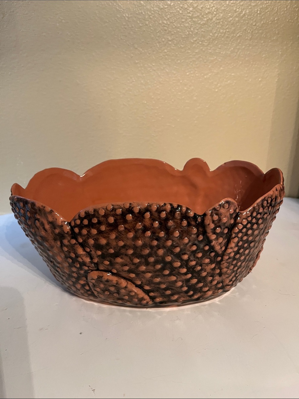 Vintage 1990 Fitz and Floyd textured terracotta orange ceramic serving bowl